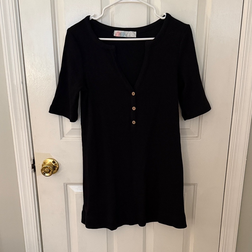 Free People Black Mini V Neck Dress
